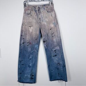 Zara Men's Two-Tone Washed Paint-Effect Jeans in Blue and Gray